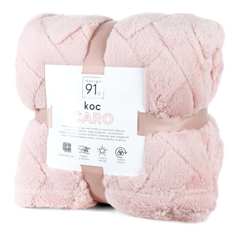Koc narzuta 70x160 Caro różowy pudrowy z mikrofibry na fotel D91 Koc narzuta 70x160 Caro różowy pudrowy z mikrofibry na fotel D91