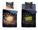Pościel świecąca w ciemności 140x200 4905 A Crazy universe granatowa niebieska ciemna wielokolorowa planety Fluo 78