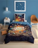 Pościel świecąca w ciemności 140x200 4905 A Crazy universe granatowa niebieska ciemna wielokolorowa planety Fluo 78