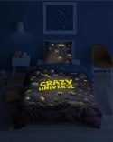 Pościel świecąca w ciemności 140x200 4905 A Crazy universe granatowa niebieska ciemna wielokolorowa planety Fluo 78