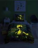 Pościel świecąca w ciemności 140x200 4908 A Dino zielona biała wielokolorowa Fluo 78
