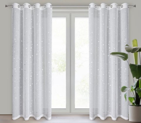 Firana 140x250 Star świąteczna biała srebrna gwiazdki z błyszczącym nadrukiem gotowa na przelotkach Eurofirany Firana 140x250 Star świąteczna biała srebrna gwiazdki z błyszczącym nadrukiem gotowa na przelotkach Eurofirany