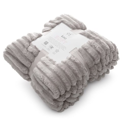Koc narzuta 150x200 Soft beżowy z mikrofibry prążki D91