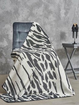 Narzuta pled 165x200 2141-2P Zebra czarny biały koc wykończony szydełkiem RAW