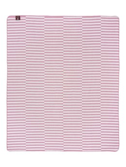 Narzuta pled 165x200 2147-1P Plażowe paseczki pudrowy koc wykończony szydełkiem RAW
