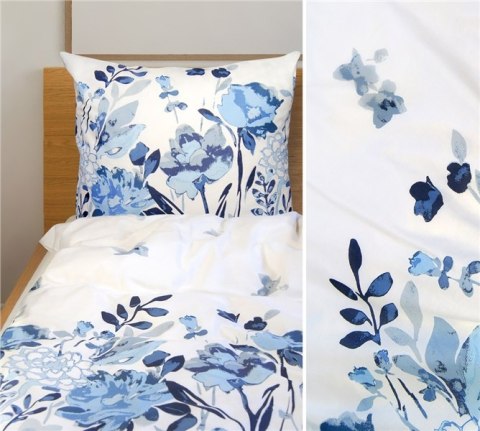 Pościel bawełniana 160x200 Flo błękitna biała liście kwiaty Bielbaw Premium Pościel bawełniana 160x200 Flo błękitna biała liście kwiaty Bielbaw Premium