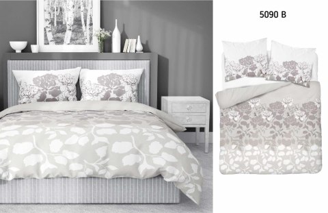 Pościel satynowa 160x200 beżowa jasna szara biała kwiaty liście 5090 B Home Satin 11 Pościel satynowa 160x200 beżowa jasna szara biała kwiaty liście 5090 B Home Satin 11