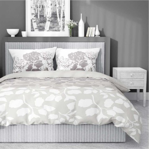 Pościel satynowa 160x200 beżowa jasna szara biała kwiaty liście 5090 B Home Satin 11 Pościel satynowa 160x200 beżowa jasna szara biała kwiaty liście 5090 B Home Satin 11