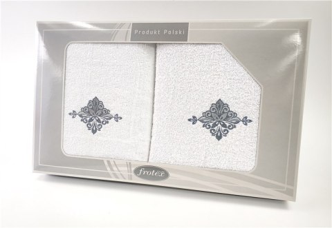 Komplet ręczników w pudełku 2 szt 50x90 70x140 Gift biały wzór 3 Frotex Komplet ręczników w pudełku 2 szt 50x90 70x140 Gift biały wzór 3 Frotex