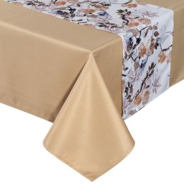 Obrus + bieżnik 140x220+33x220 Anita 5 beżowy zdobiony wzorem liści Eurofirany