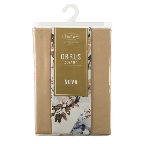 Obrus + bieżnik 140x220+33x220 Anita 5 beżowy zdobiony wzorem liści Eurofirany Obrus + bieżnik 140x220+33x220 Anita 5 beżowy zdobiony wzorem liści Eurofirany