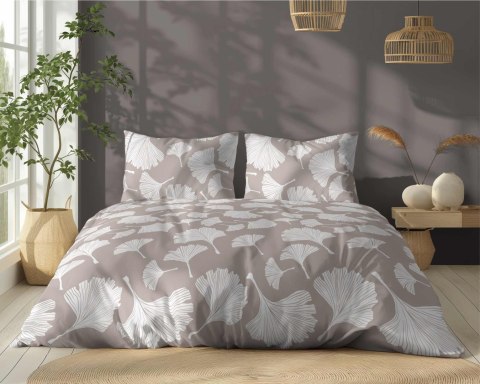Pościel bawełniana 160x200 beżowa biała liście miłorzębu 5106 B Bawełna 32 Pościel bawełniana 160x200 beżowa biała liście miłorzębu 5106 B Bawełna 32