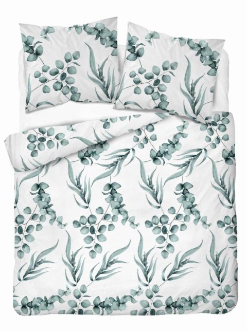 Pościel bawełniana 160x200 biała miętowa liście 5107 A Bawełna 32 Pościel bawełniana 160x200 biała miętowa liście 5107 A Bawełna 32