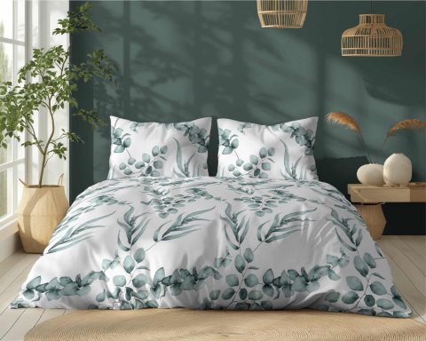 Pościel bawełniana 160x200 biała miętowa liście 5107 A Bawełna 32 Pościel bawełniana 160x200 biała miętowa liście 5107 A Bawełna 32