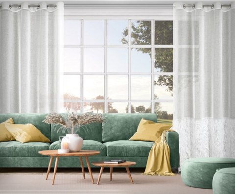 Firana gotowa 140x250 Margaret 6 kremowa dobiona moherową nicią gotowa na przelotkach Eurofirany Firana gotowa 140x250 Margaret 6 kremowa dobiona moherową nicią gotowa na przelotkach Eurofirany