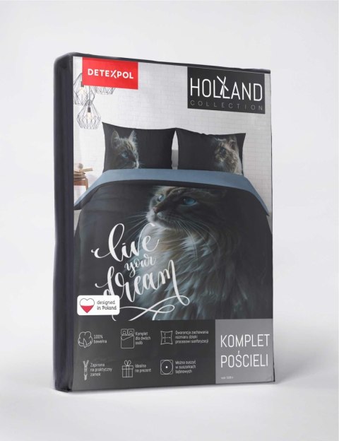 Pościel bawełniana 160x200 czarna szara kot Live your Dream 5296 A Holland Natura 52 Pościel bawełniana 160x200 czarna szara kot Live your Dream 5296 A Holland Natura 52