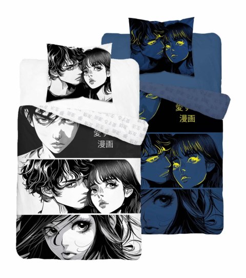 Pościel świecąca w ciemności 140x200 Anime Boy Girl czarna biała 5207 A Fluo 40 Pościel świecąca w ciemności 140x200 Anime Boy Girl czarna biała 5207 A Fluo 40