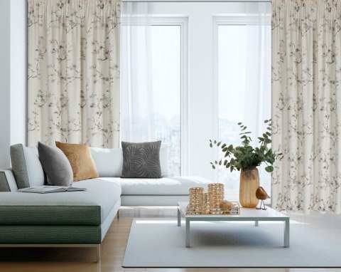 Zasłona 140x270 Selena kremowa złota gałązki gotowa na taśmie Eurofirany Zasłona 140x270 Selena kremowa złota gałązki gotowa na taśmie Eurofirany