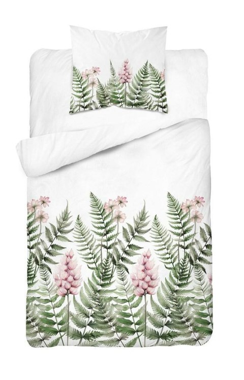 Pościel bawełniana 140x200 biała zielona paprocie kwiaty 5248 A Bawełna 48 Pościel bawełniana 140x200 biała zielona paprocie kwiaty 5248 A Bawełna 48