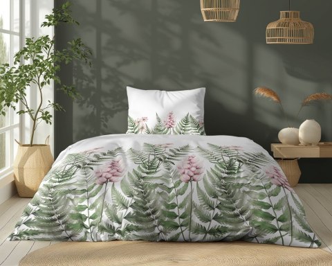 Pościel bawełniana 140x200 biała zielona paprocie kwiaty 5248 A Bawełna 48 Pościel bawełniana 140x200 biała zielona paprocie kwiaty 5248 A Bawełna 48