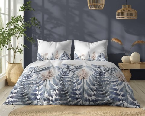 Pościel bawełniana 160x200 biała niebieska paprocie kwiaty 5248 B Bawełna 48 Pościel bawełniana 160x200 biała niebieska paprocie kwiaty 5248 B Bawełna 48