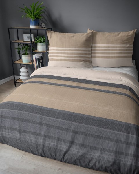 Pościel bawełniana 220x200 beżowa kremowa grafitowa pasy 5245 A Bawełna 48 Pościel bawełniana 220x200 beżowa kremowa grafitowa pasy 5245 A Bawełna 48