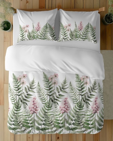 Pościel bawełniana 220x200 biała zielona paprocie kwiaty 5248 A Bawełna 48 Pościel bawełniana 220x200 biała zielona paprocie kwiaty 5248 A Bawełna 48