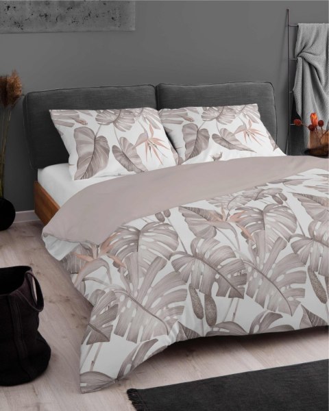 Pościel z mikrosatyny 160x200 biała beżowa cappuccino liście 5473 A Micro 57 Pościel z mikrosatyny 160x200 biała beżowa cappuccino liście 5473 A Micro 57