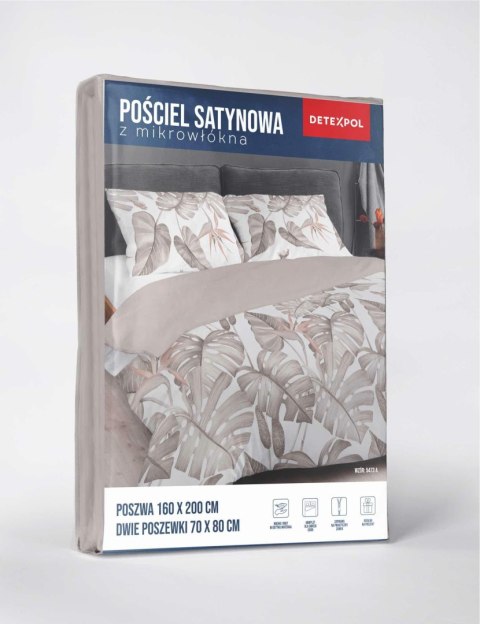 Pościel z mikrosatyny 160x200 biała beżowa cappuccino liście 5473 A Micro 57 Pościel z mikrosatyny 160x200 biała beżowa cappuccino liście 5473 A Micro 57