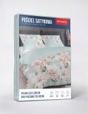Pościel z mikrosatyny 220x200 miętowa różowa kwiaty liście 5347 A Micro 57