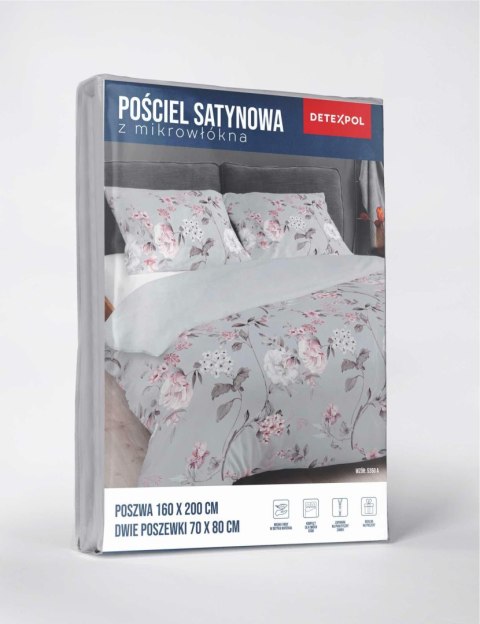 Pościel z mikrosatyny 220x200 szara różowa kwiaty 5350 A Micro 57 Pościel z mikrosatyny 220x200 szara różowa kwiaty 5350 A Micro 57