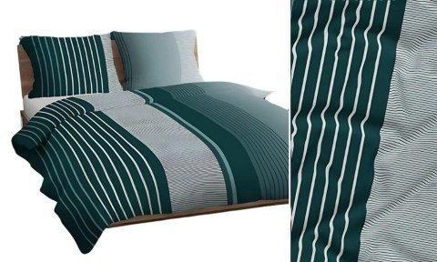 Pościel bawełniana 140x200 zielona butelkowa biała paski 4744 B bawełna Max Pościel bawełniana 140x200 zielona butelkowa biała paski 4744 B bawełna Max