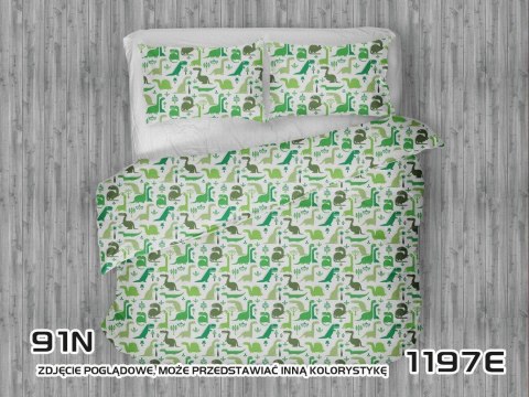Pościel bawełniana 200x220 1197E biała Dinozaury zielone oliwkowe Pościel bawełniana 200x220 1197E biała Dinozaury zielone oliwkowe
