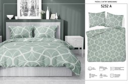 Pościel satynowa 220x200 5232 A seledynowa ciemna kremowa geometria Home Satin 59