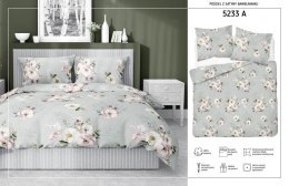 Pościel satynowa 220x200 5233 A szara biała różowa kwiaty Home Satin 59