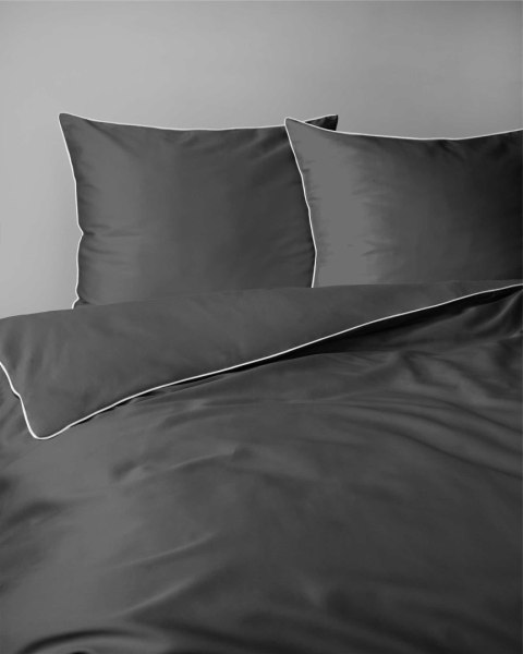 Pościel satynowa 180x200 szara ciemna z lamówką Mako Satin 62 Pościel satynowa 180x200 szara ciemna z lamówką Mako Satin 62