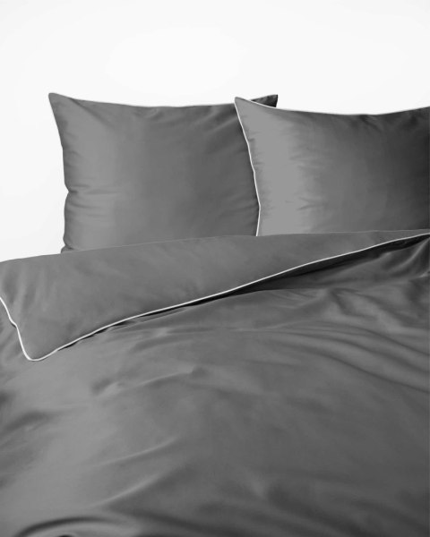 Pościel satynowa 180x200 szara z lamówką Mako Satin 62 Pościel satynowa 180x200 szara z lamówką Mako Satin 62