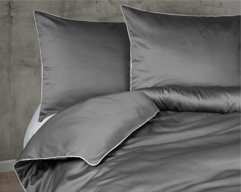 Pościel satynowa 180x200 szara z lamówką Mako Satin 62 Pościel satynowa 180x200 szara z lamówką Mako Satin 62