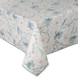 Obrus 145x300 Ines 10 beżowy niebieski z nadrukiem kwiatów Eurofirany