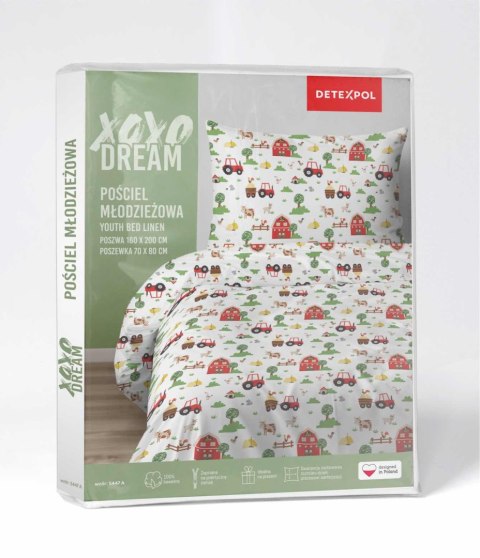 Pościel bawełniana 140x200 biała kolorowa Wieś 5447A z jedną poszewką 70x80 XOXO DREAM Pościel bawełniana 140x200 biała kolorowa Wieś 5447A z jedną poszewką 70x80 XOXO DREAM