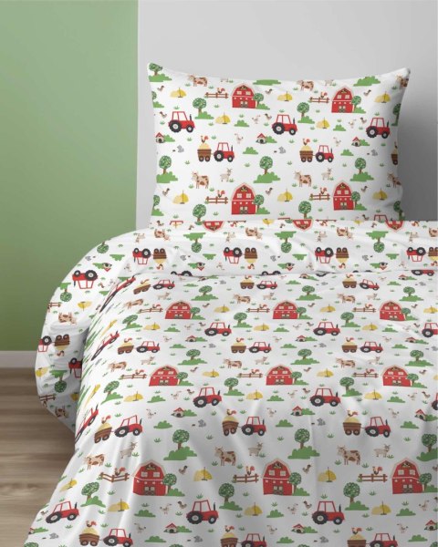 Pościel bawełniana 140x200 biała kolorowa Wieś 5447A z jedną poszewką 70x80 XOXO DREAM Pościel bawełniana 140x200 biała kolorowa Wieś 5447A z jedną poszewką 70x80 XOXO DREAM
