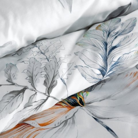 Pościel satynowa 160x200 Amelia biała szara kwiaty Premium 25 Pościel satynowa 160x200 Amelia biała szara kwiaty Premium 25