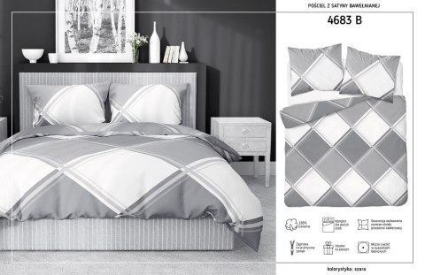 Pościel satynowa 220x200 szara biała kratka 4683 B Home Satin 40 Pościel satynowa 220x200 szara biała kratka 4683 B Home Satin 40
