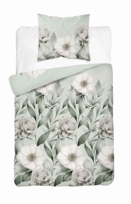Pościel satynowa 140x200 Romantyczna Magnolia zielona 5220 B Home Satin 41