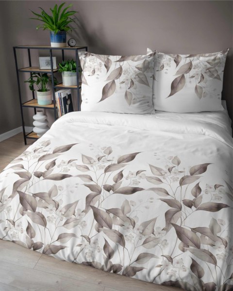 Pościel satynowa 160x200 Beżowa brązowa liście 5326 B Home Satin 41 Pościel satynowa 160x200 Beżowa brązowa liście 5326 B Home Satin 41