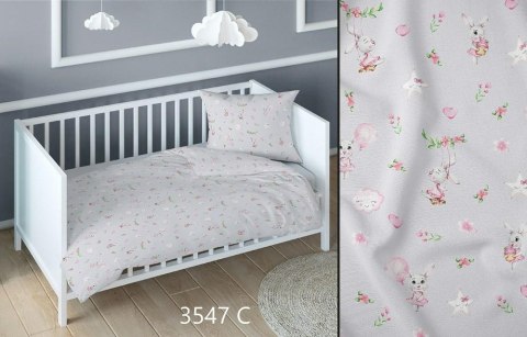 Pościel bawełniana 140x200 króliki szara różowa dziecięca zapinana na suwak 3547 C KARO Kraina Snów Pościel bawełniana 140x200 króliki szara różowa dziecięca zapinana na suwak 3547 C KARO Kraina Snów