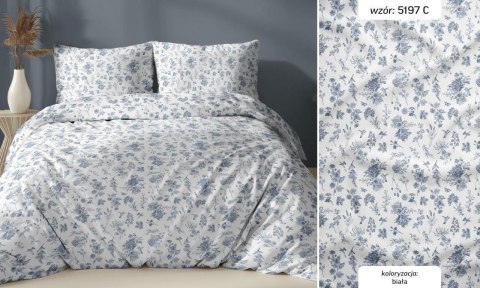 Pościel bawełniana 160x200 biała niebieska kwiatki zapinana na suwak 5197 C KARO Bawełna Max Pościel bawełniana 160x200 biała niebieska kwiatki zapinana na suwak 5197 C KARO Bawełna Max