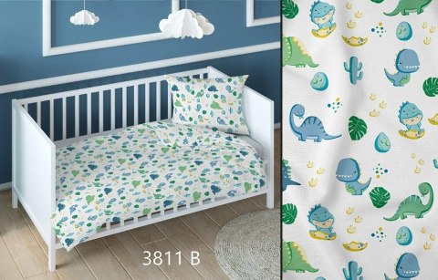Poszewka bawełniana 40x40 dinozaury biała niebieska dziecięca zapinana na suwak 3811 B KARO Kraina Snów Poszewka bawełniana 40x40 dinozaury biała niebieska dziecięca zapinana na suwak 3811 B KARO Kraina Snów