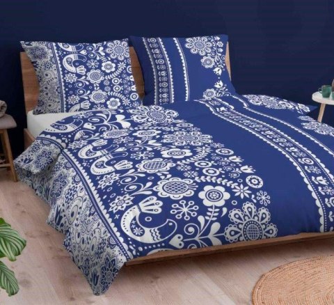 Poszewka bawełniana 70x80 łowicka granatowa zapinana na suwak 3701 G KARO Bawełna Max Poszewka bawełniana 70x80 łowicka granatowa zapinana na suwak 3701 G KARO Bawełna Max