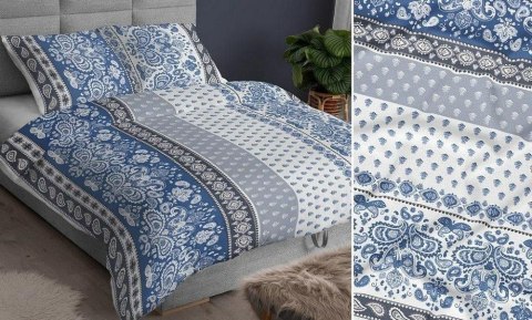 Pościel satynowa 140x200 niebieska ornamenty zapinana na suwak 3911 A KARO Satin Pościel satynowa 140x200 niebieska ornamenty zapinana na suwak 3911 A KARO Satin
